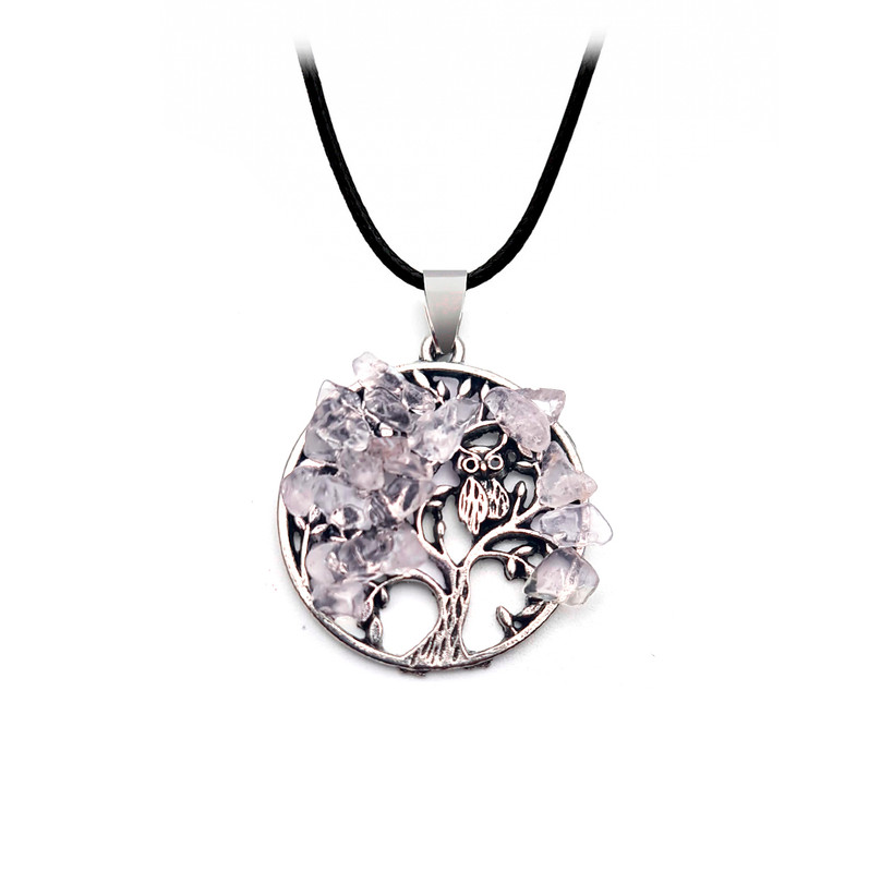 Collar Arbol De La Vida Buho Cuarzo Rosa