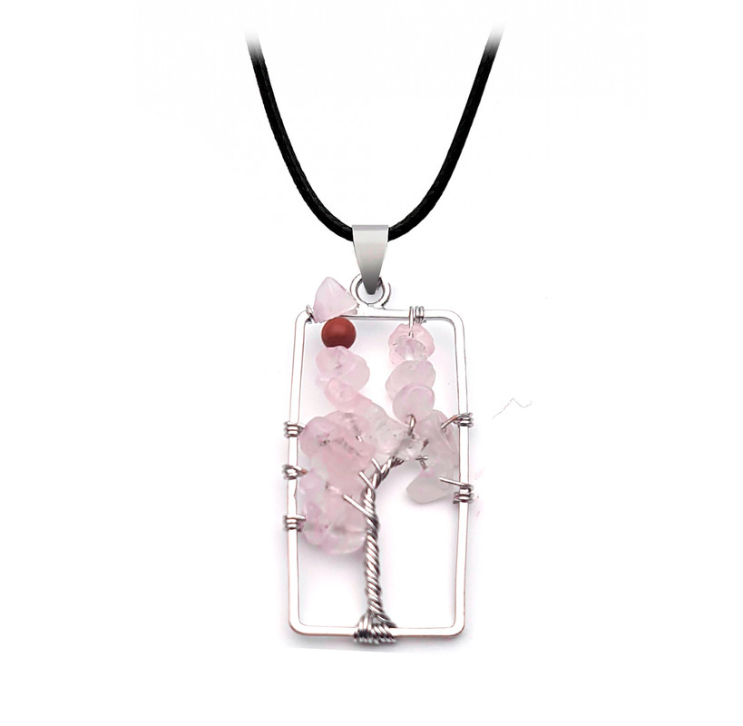 Collar Arbol De La Vida Rectangular Cuarzo Rosa