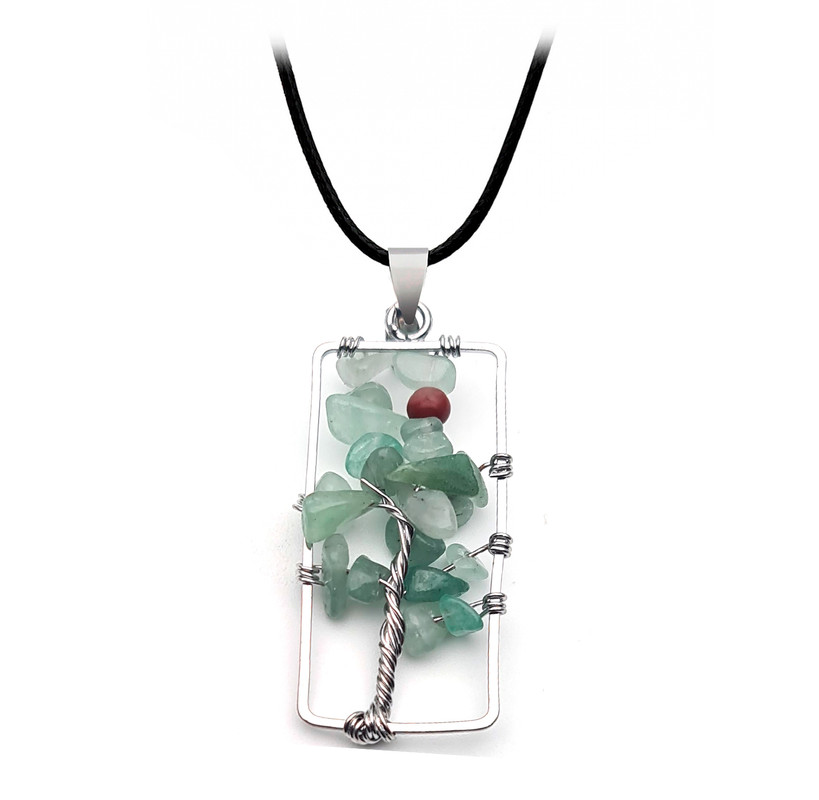 Collar Arbol De La Vida Rectangular Cuarzo Jade