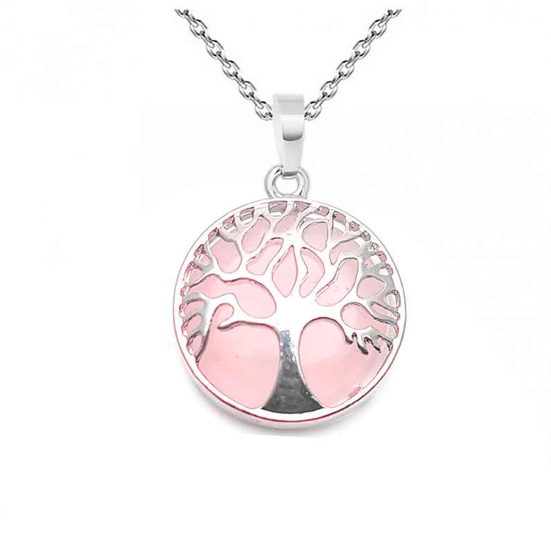 Collar Arbol De La Vida Circular Cuarzo Rosa