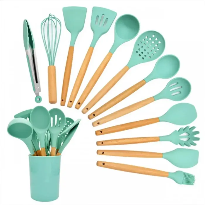 Set De Utensilios 12 Piezas Siliconadas Color Verde Menta