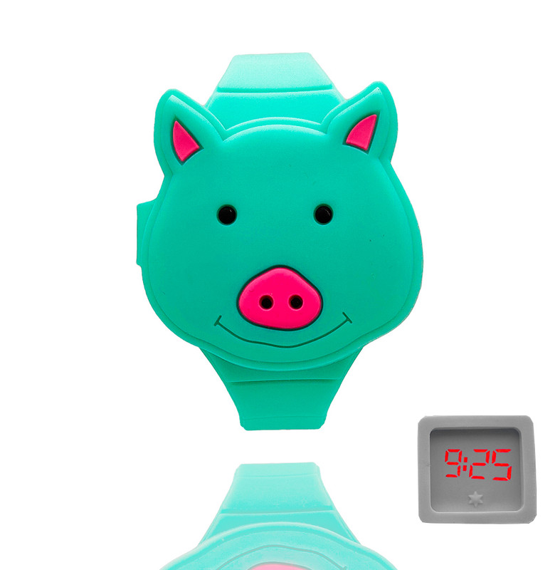 Reloj Led Niño Niña infantil Cerdito Turquesa + estuche