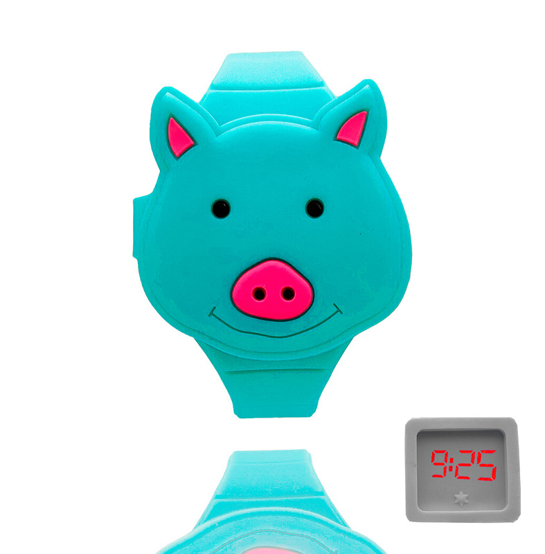 Reloj Led Niño Niña infantil Cerdito Azul + estuche