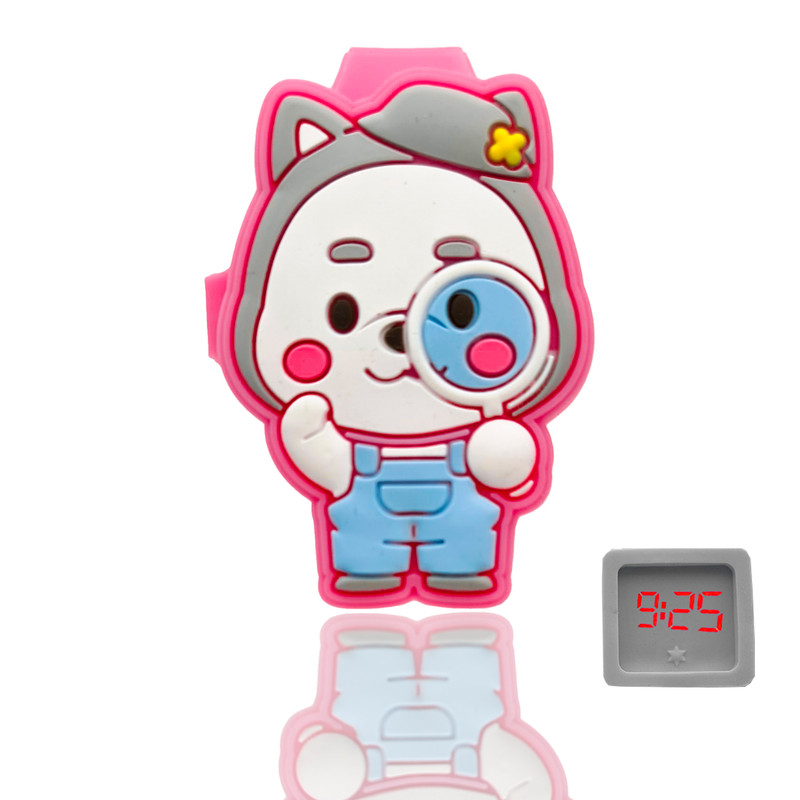 Reloj Led Niño Niña infantil Perro Detective Fucsia + estuche