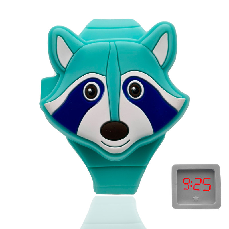 Reloj Led Niño Niña infantil Mapache Turquesa + estuche