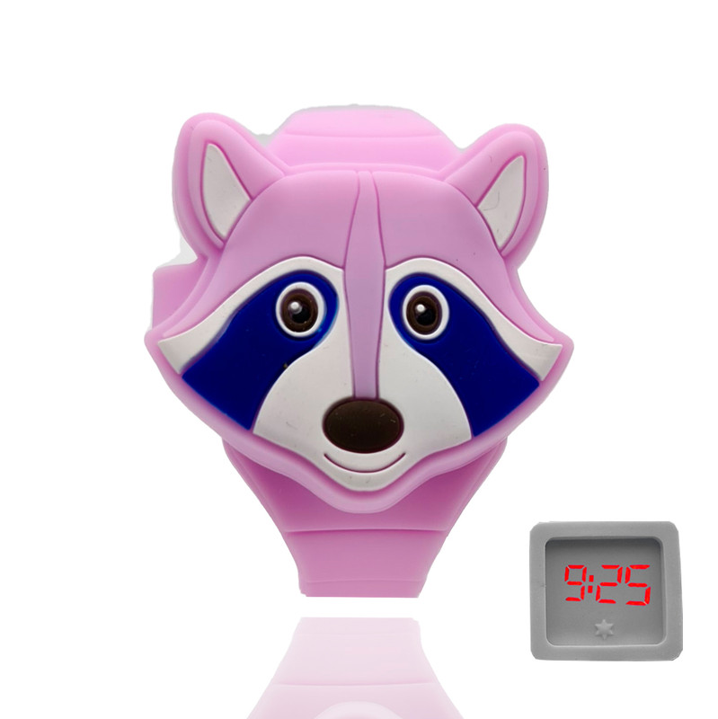 Reloj Led Niño Niña infantil Mapache Violeta + estuche