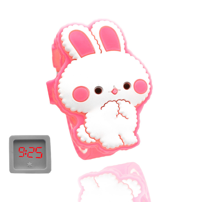 Reloj Led Niño Niña infantil Conejito Rosa Coral + estuche