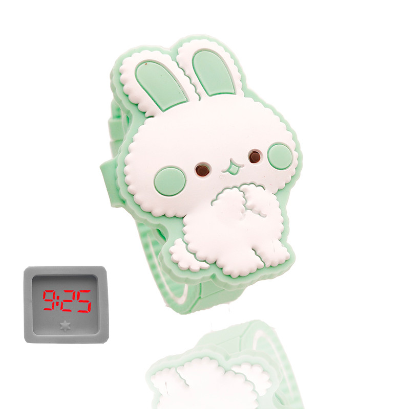 Reloj Led Niño Niña infantil Conejito Verde Pastel + estuche