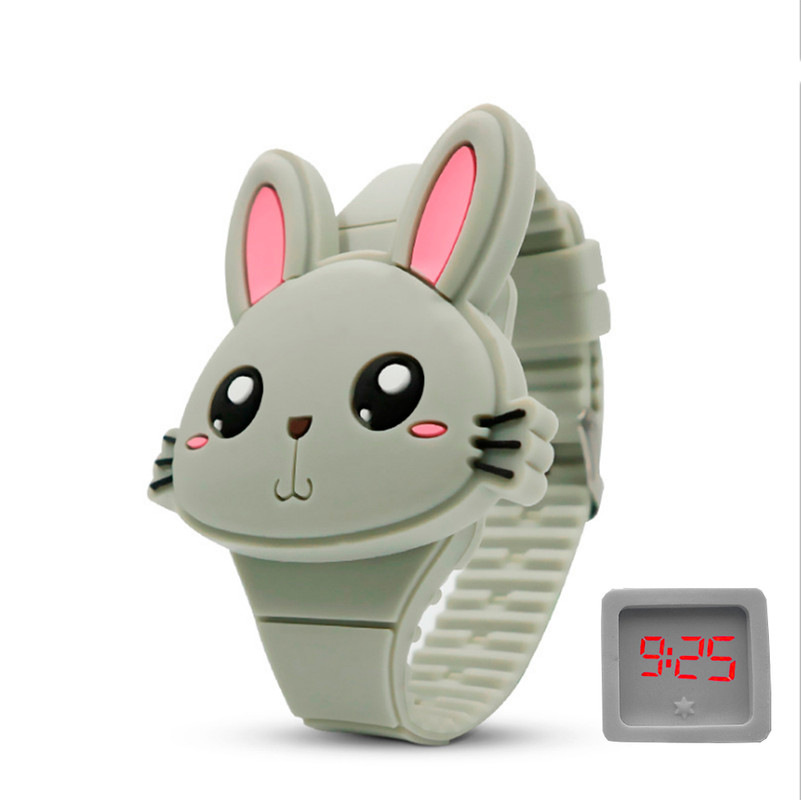 Reloj Led Niño Niña infantil Conejo Gris + estuche