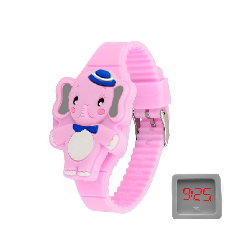 Reloj Led Niño Niña infantil Elefante Violeta + estuche