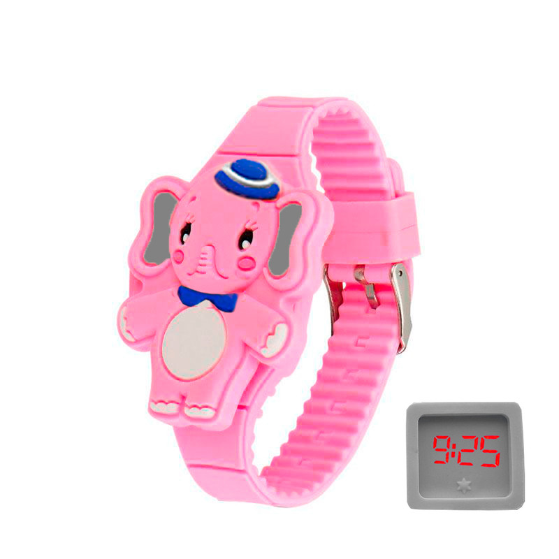 Reloj Led Niño Niña infantil Elefante Rosa + estuche