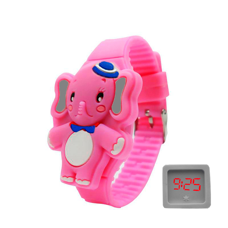 Reloj Led Niño Niña infantil Elefante Fucsia + estuche