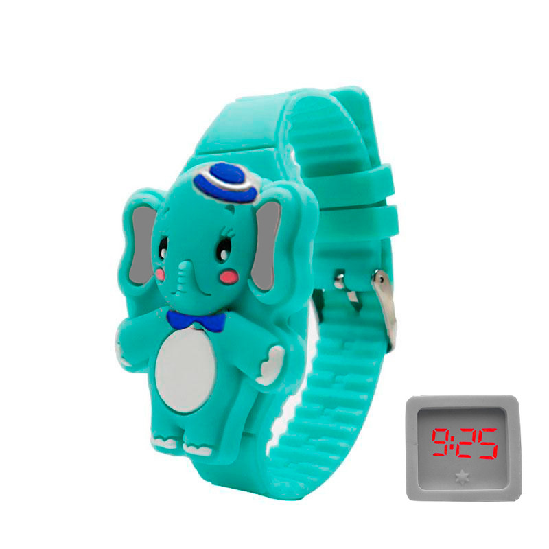 Reloj Led Niño Niña infantil Elefante Turquesa + estuche