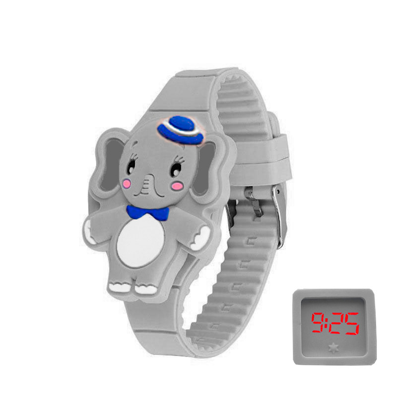 Reloj Led Niño Niña infantil Elefante Gris + estuche