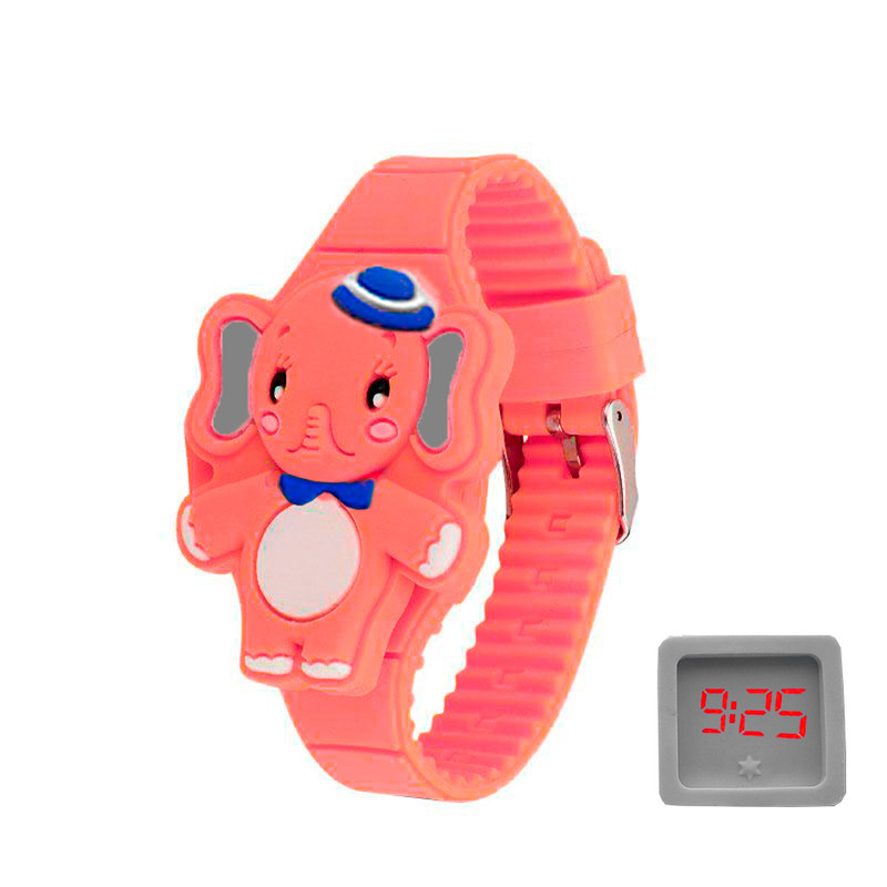 Reloj Led Niño Niña infantil Elefante Rosa Coral + estuche