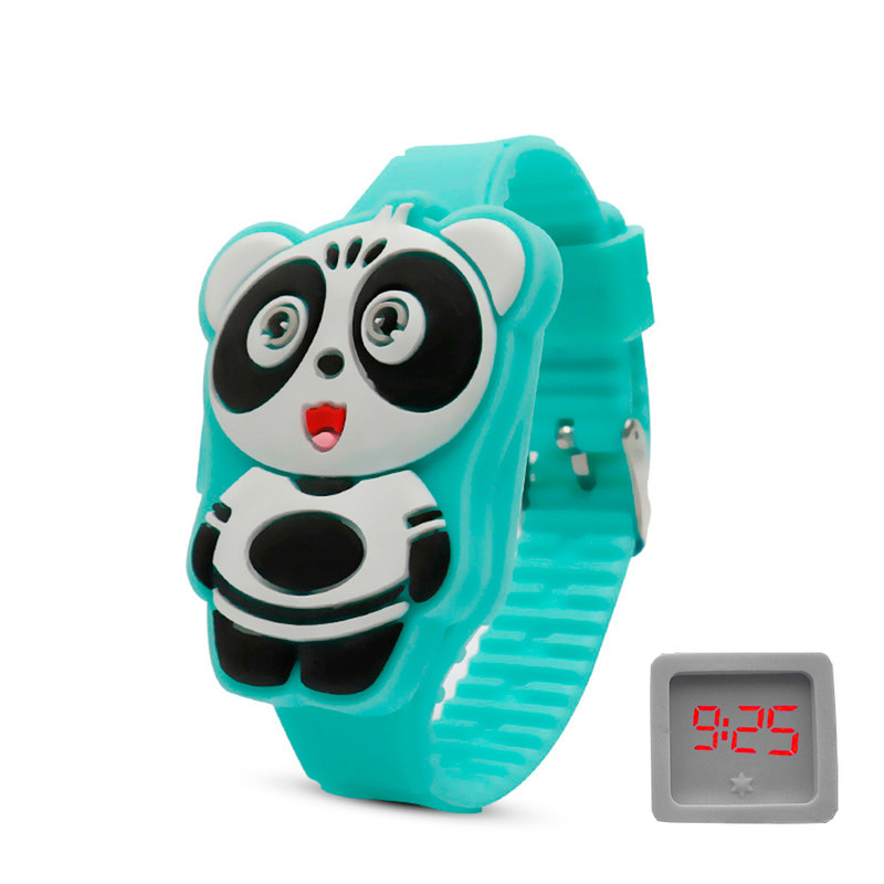 Reloj Led Niño Niña infantil Oso Panda Turquesa + estuche