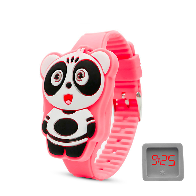 Reloj Led Niño Niña infantil Oso Panda Rosa Coral + estuche