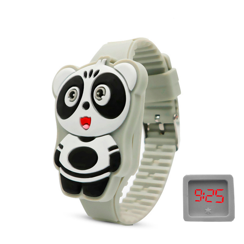 Reloj Led Niño Niña infantil Oso Panda Gris + estuche