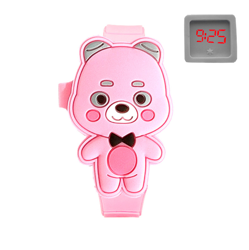 Reloj Led Niño Niña infantil Oso Rosa + estuche