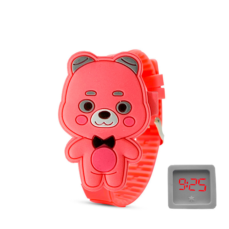 Reloj Led Niño Niña infantil Oso Rosa Coral + estuche