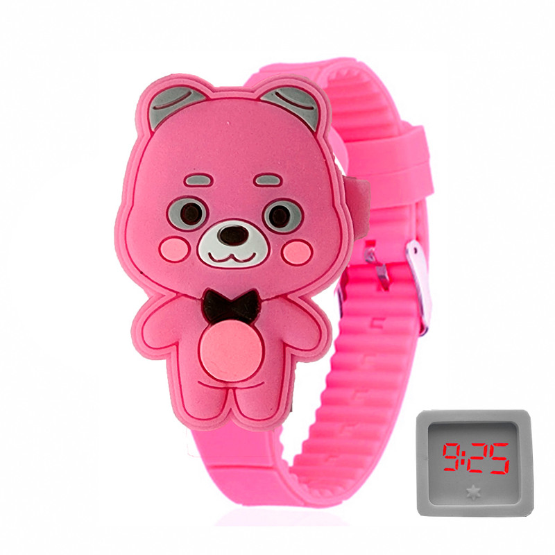 Reloj Led Niño Niña infantil Oso Fucsia + estuche