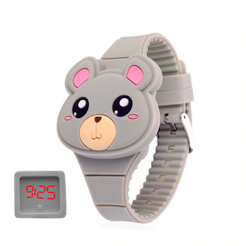 Reloj Led Niño Niña infantil Osito Gris + estuche