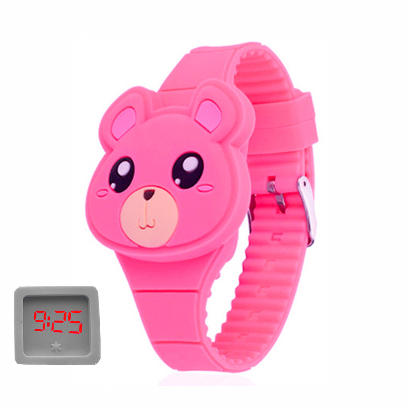 Reloj Led Niño Niña infantil Osito Fucsia + estuche