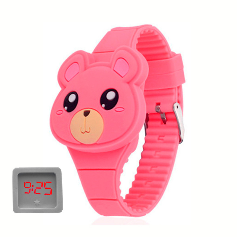 Reloj Led Niño Niña infantil Osito Rosa Coral + estuche