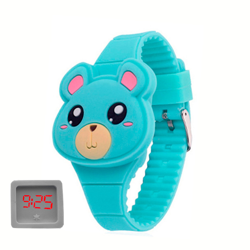 Reloj Led Niño Niña infantil Osito Turquesa + estuche