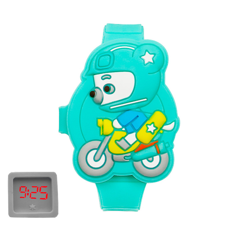 Reloj Led Niño Niña infantil Oso Moto Turquesa + estuche