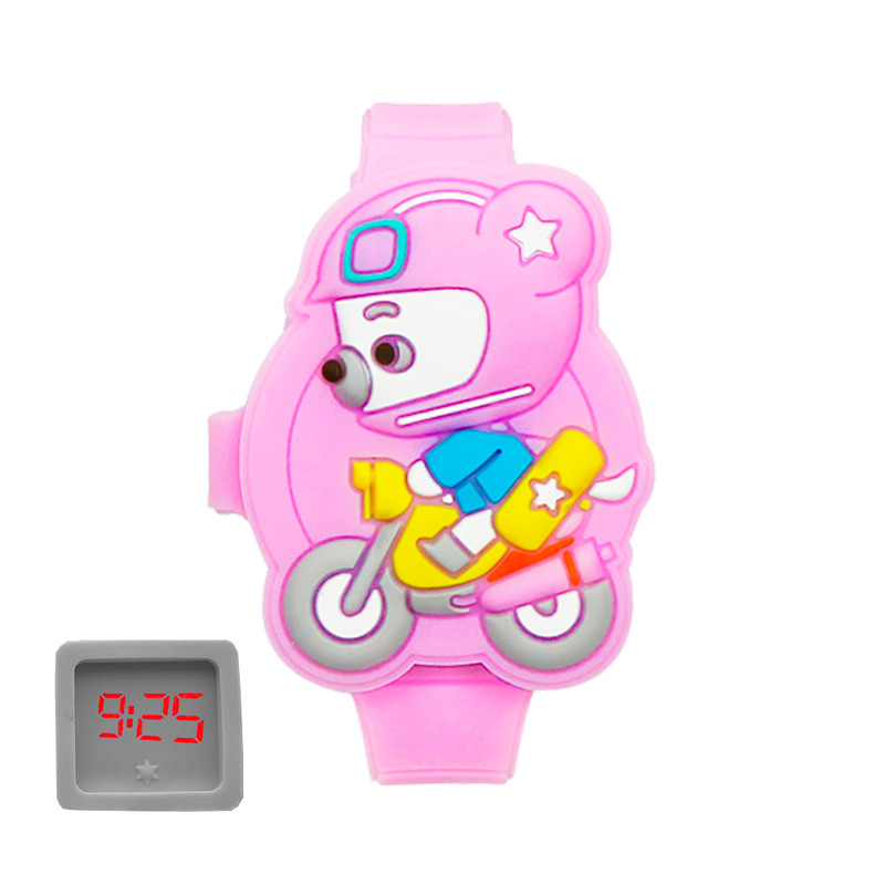 Reloj Led Niño Niña infantil Oso Moto Violeta + estuche