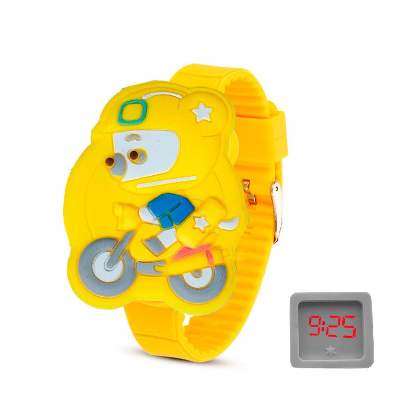 Reloj Led Niño Niña infantil Oso Moto Amarillo + estuche