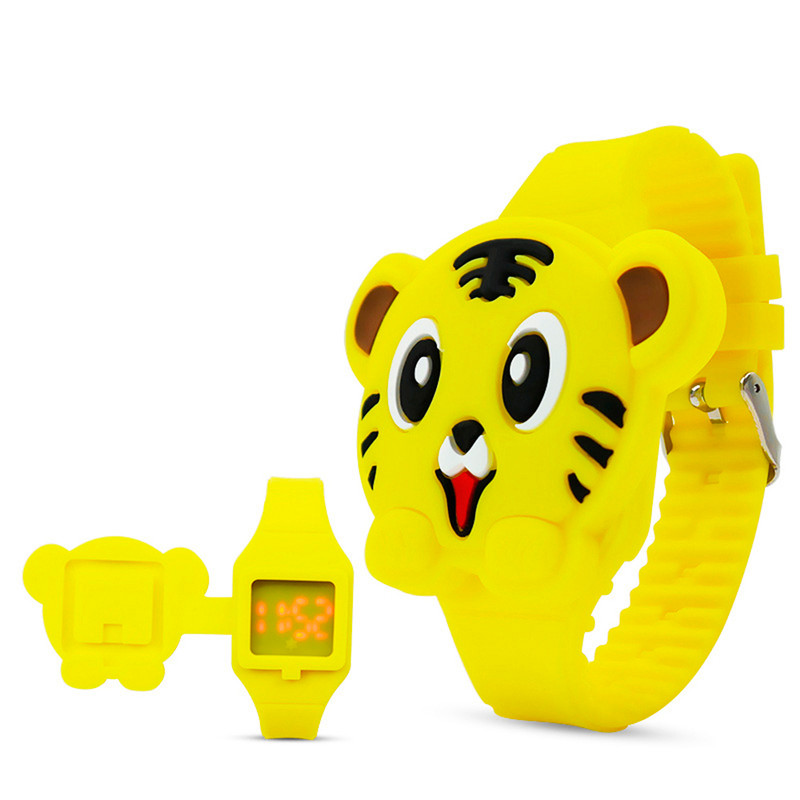 Reloj Led Niño Niña infantil Gato Tigre Amarillo + estuche