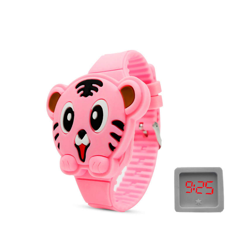 Reloj Led Niño Niña infantil Gato Tigre Rosa + estuche