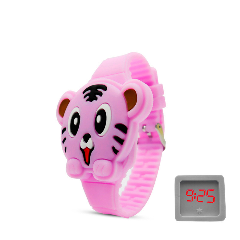 Reloj Led Niño Niña infantil Gato Tigre Violeta + estuche