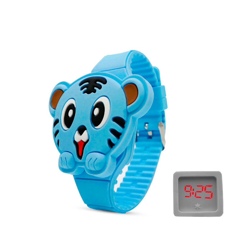 Reloj Led Niño Niña infantil Gato Tigre Azul + estuche