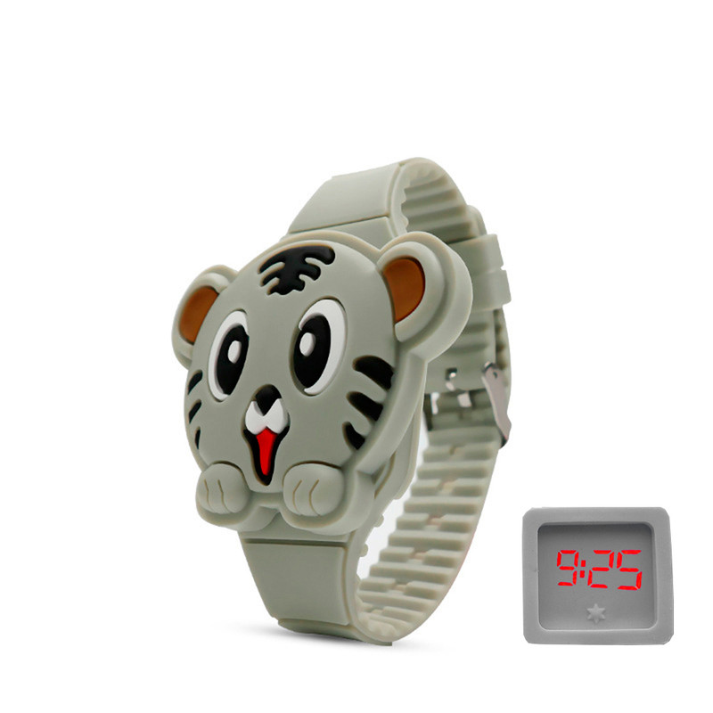 Reloj Led Niño Niña infantil Gato Tigre Gris + estuche