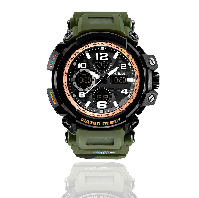 Reloj Impermeable Doble Hora SK Blue Verde