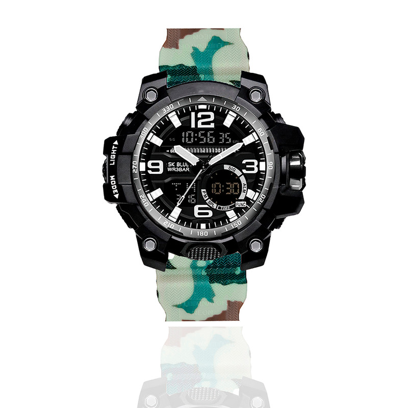 Reloj Impermeable Doble Hora SK Verde Gris