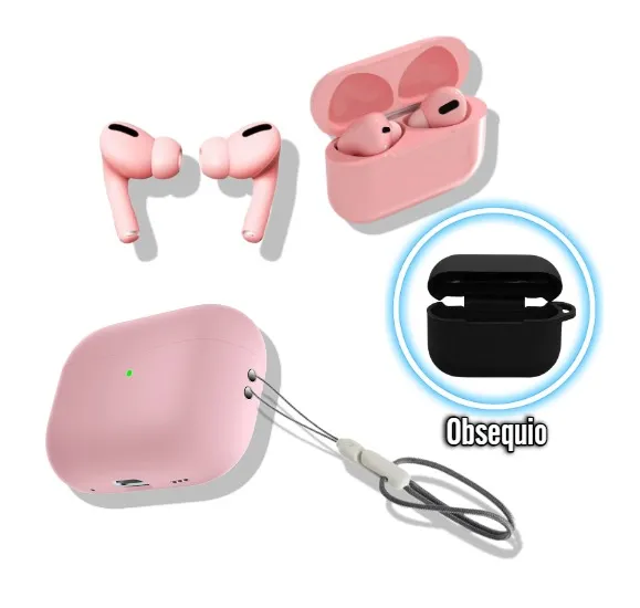 AirPods F-130 Rosado: Sonido Excepcional + Forro Y Cuerda Anticaida 