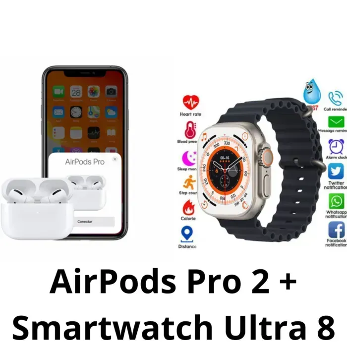 Airpods Pro 2 2024 Control de Ruido Tactil Aaa + Smartwatch T800 Ultra 8 Doble Manillas Pulso