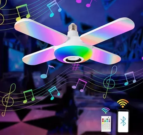 Bombillo Parlante Bluetooth 48w Rgb 4 Aspa Lampara + Control