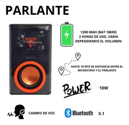 Parlante Megáfono Bt Inalámbrico Led Voz Karaoke + Micrófono