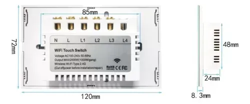 Switch Interruptor Wifi Y Rf Sin Neutro 2 Botones Táctil Compatible Alexa Google