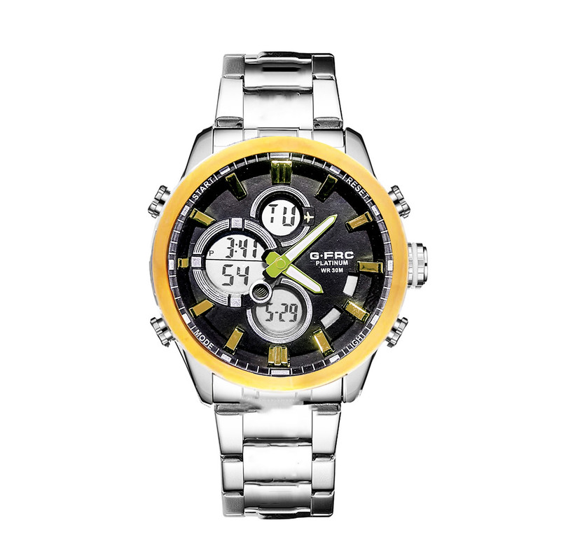 Reloj G-force Original Al163 Digital Acero Hombre Plateado Borde Dorado + Estuche