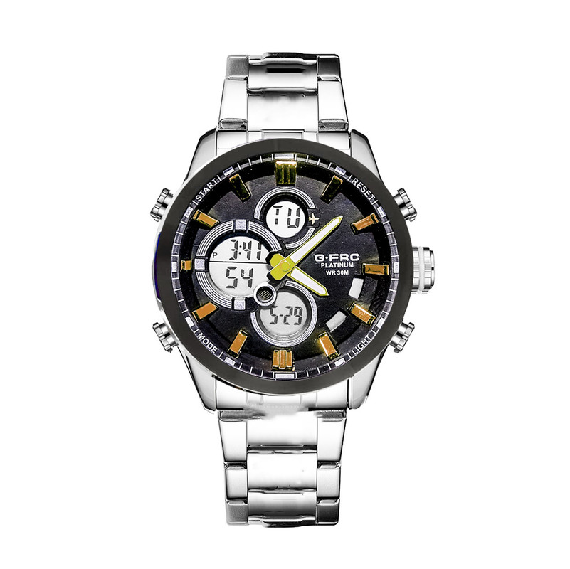 Reloj G-force Original Al163 Digital Acero Hombre Plateado Borde Negro Dorado + Estuche