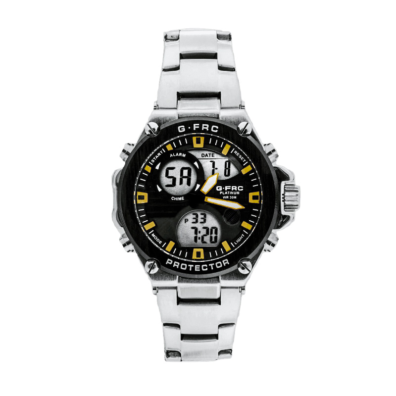 Reloj G-force Original Al165 Digital Acero Hombre Plateado Borde Negro Dorado + Estuche