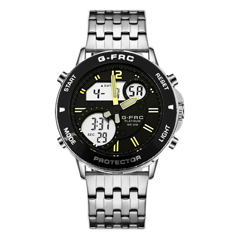 Reloj G-force Original Al175 Digital Acero Hombre Plateado Borde Negro + Estuche