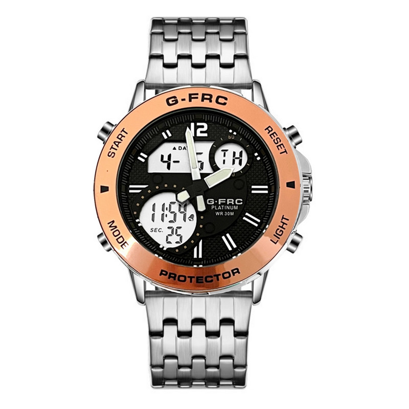 Reloj G-force Original Al175 Digital Acero Hombre Plateado Borde Rosa + Estuche