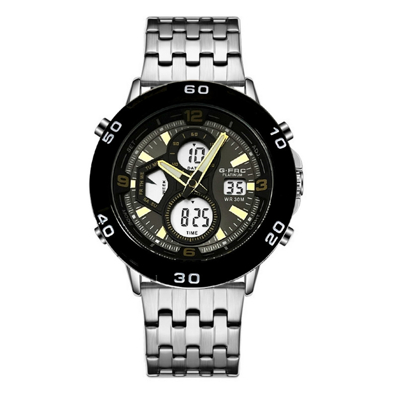 Reloj G-force Original Al172 Digital Acero Hombre Plateado Borde Negro + Estuche